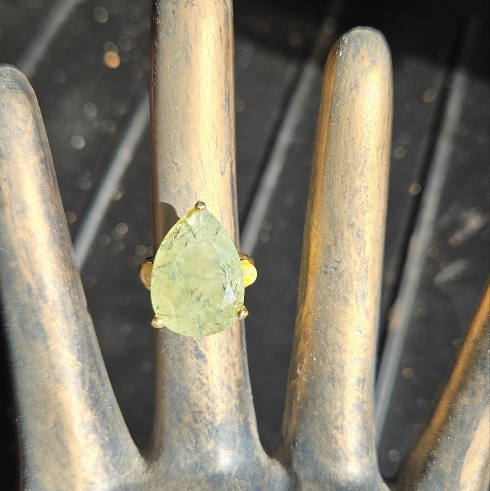 Prehnite & opal sterling & gold Ring sz7.5 - Picture 3 of 15
